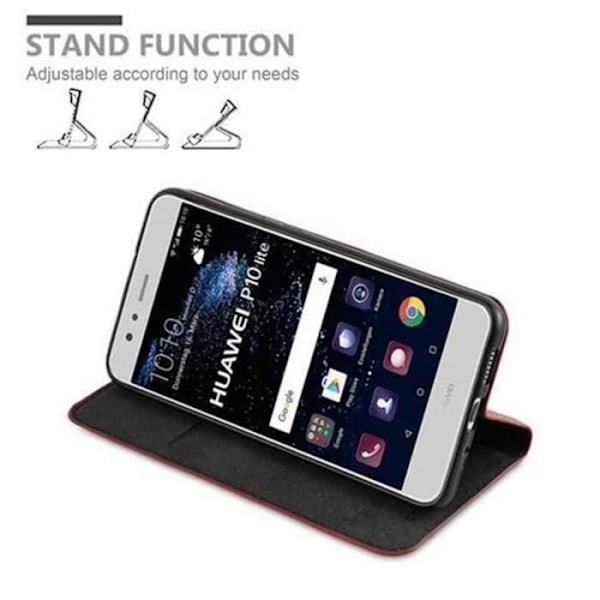 Huawei P10 LITE fodral i APPLE RED från Cadorabo (INVISIBLE MAGNETIC CLOSURE Design) Helt skyddsfodral med flik
