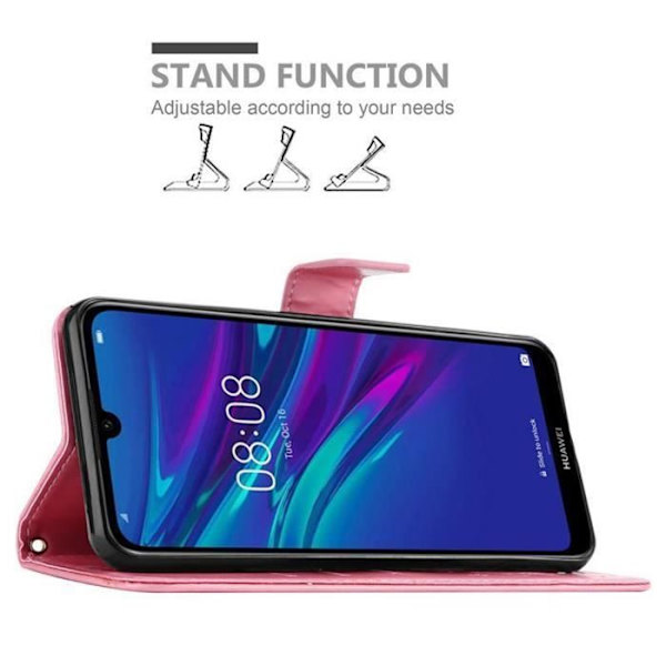 Coque för Huawei Y6 2019 - CADORABO - Rosafloral - Syntetiskt läder - Ställfunktion - Kortfack Rosa blommig