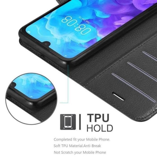 Fodral - CADORABO - Huawei Y5 2019 - Läderimitation - Svart - Stativfunktion Svart