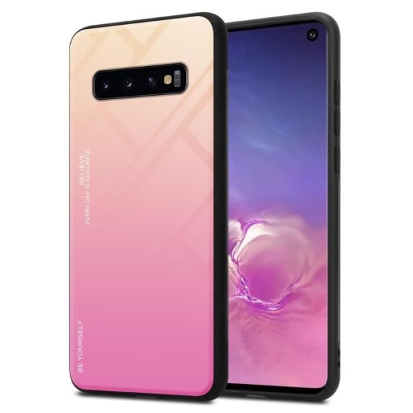 Cadorabo Fodral för Samsung Galaxy S10 4G i GUL - ROSA Skyddsfodral Cover Tvåfärgat härdat glas