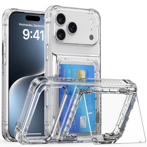 Transparent iPhone 17 PRO-fodral med kortfack Vit