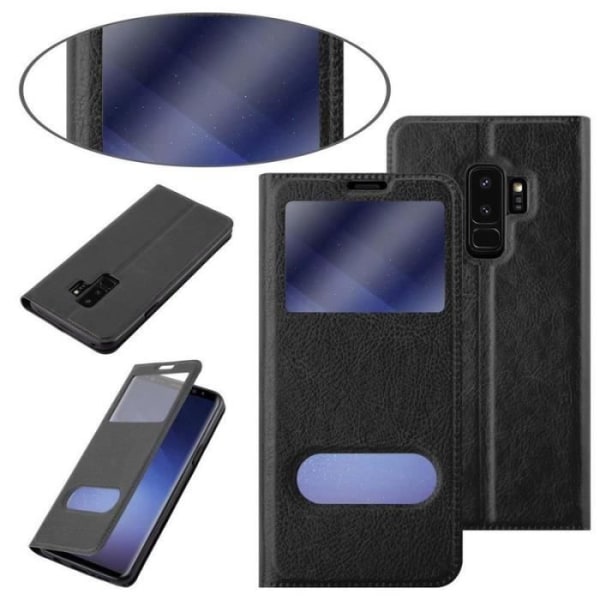 Cadorabo Fodral för Samsung Galaxy S9 PLUS i COMET BLACK - Skyddsfodral med horisontellt stativ och två fönster - View Case