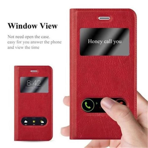 Cadorabo Coque Apple iPhone 8 PLUS / 7 PLUS / 7S PLUS RÖD SAFRAN VIEW Hållare Etui Case Cover Magnetisk stöder Ställ och Fönster