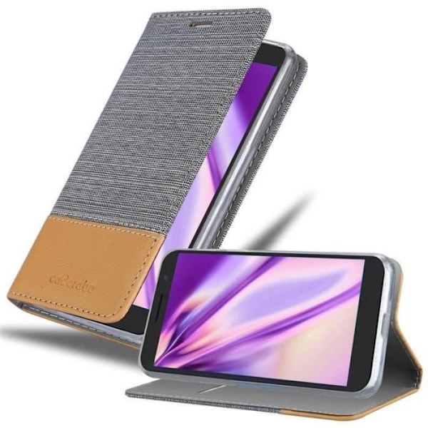 Plånboksfodral - CADORABO - Alcatel 1X 2019 - Imiterat läder - Horisontellt stativ - Kortplatser Grå