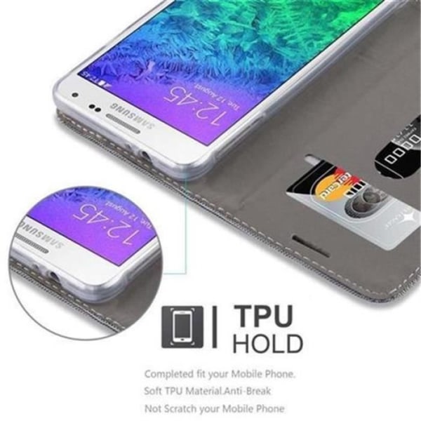 Cadorabo-fodral för Samsung Galaxy ALPHA LJUSGRÅ BRUNT TYG-IMATISKT LÄDER Magnetiskt fodralhölje stöder kortplats för stativ