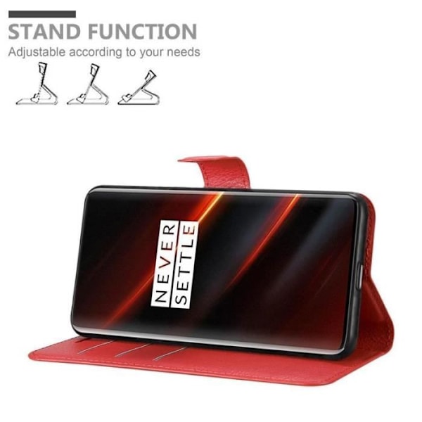 Coque - CADORABO - OnePlus 7T PRO - Röd - Horisontell stödfunktion - 3 kortfickor Röd