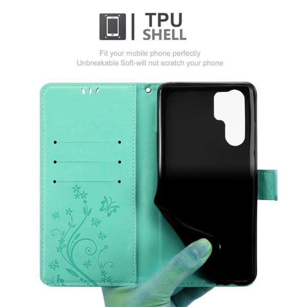 Fodral med lock för Huawei P30 PRO, Turkos Blommönster, Skyddande Design, Plånboksfodral Blå