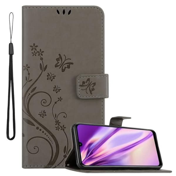 Fodral med lock för Huawei P SMART 2020, Grå Blommig Design, Plånboksfodral Grå