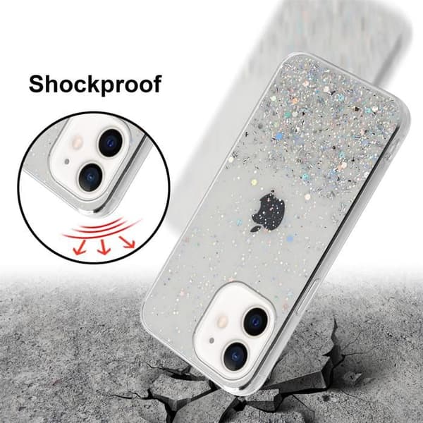 Transparent iPhone 12 MINI-fodral med glitter, skyddande glittrande design Vit