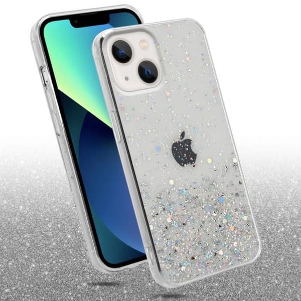 Transparent iPhone 14 PLUS-fodral med glitter, skyddande glittrande design Vit