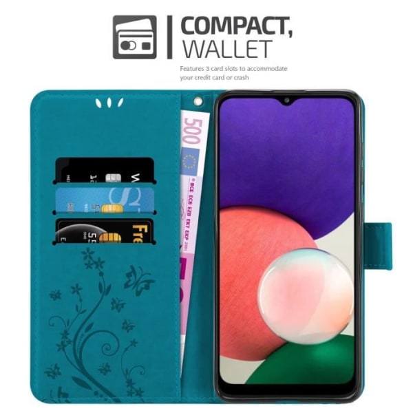 Fodral till Samsung Galaxy A22 5G i BLOMMIG BLÅ Cadorabo Cover Protection Floral