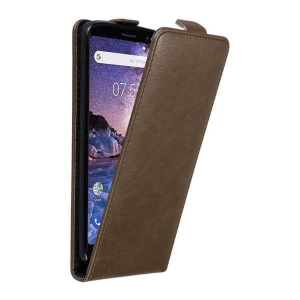 Etui för Nokia 7 PLUS Flip Case i MÖRK BRUN Skydd brun