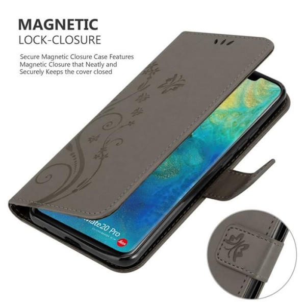 Fodral till Huawei MATE 20 PRO - CADORABO - Blommönster - Imiterat läder - Stativfunktion - 3 kortplatser Grå