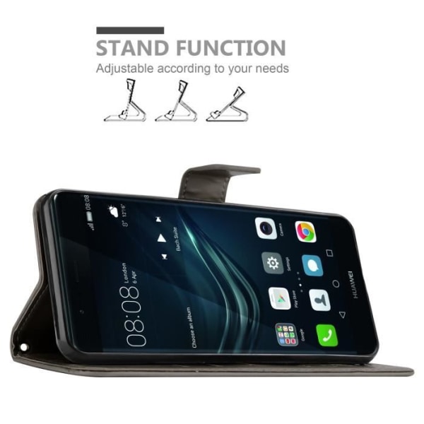Fodral för Huawei P9 PLUS - CADORABO - Grå Blommönster - Syntetläder - Plånboksfodral - Skydd med Ställning Blommig grå