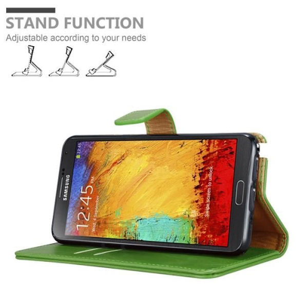 Fodral - CADORABO - Samsung Galaxy NOTE 3 NEO - Läderimitation - Grön - Stativfunktion och kortfack Grön