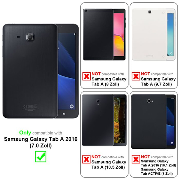 Fodral för Samsung Galaxy Tab A 2016 (7.0 tum) Etui i SVART SATÄN Fodral Tablettskydd Plånbok Wallet Svart