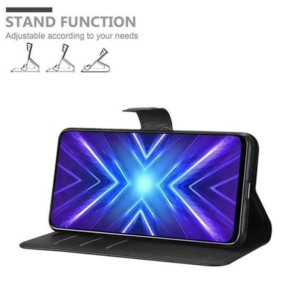 Coque - CADORABO - Honor 9X - Syntetskt läder svart - Horisontellt stöd - 3 kortfack Svart