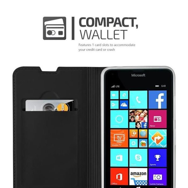 Nokia Lumia 640 Fodral i CLASSY BLACK från Cadorabo (MATTE METALLIC Design) Fullt skyddsfodral med flipskydd och stativ