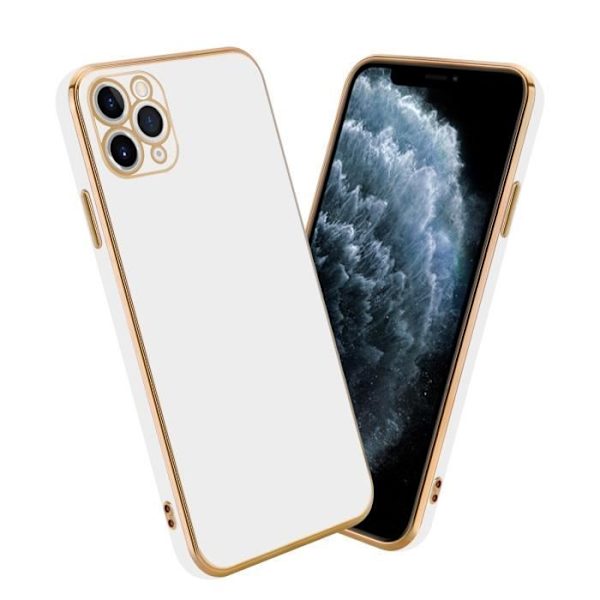 Fodral för iPhone 13 PRO - CADORABO - Silikon TPU-skal - Kameraskydd - Glänsande - Vit-Guld Vitt guld