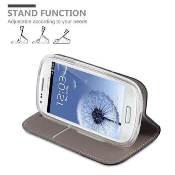Etui Cadorabo Samsung Galaxy S3 MINI i Grått Tyg-Syntetläder med Ställ och Kortfack Grå