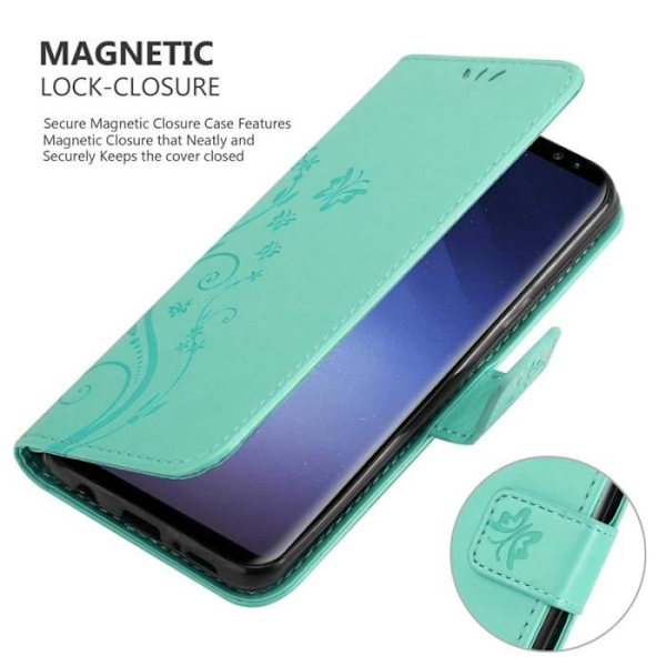 Coque - CADORABO - Samsung Galaxy S9 PLUS - Blommig - Simili-läder - Magnetisk stängning Grön