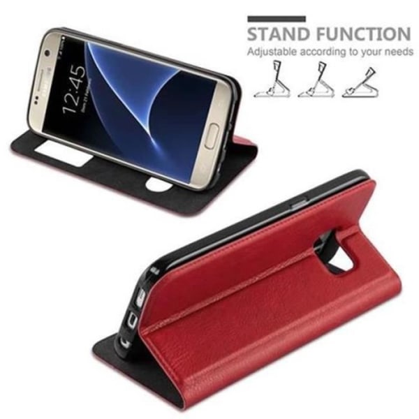 Cadorabo Samsung Galaxy S7 Fodral RED SAFRAN VIEW Fodral Fodral Fodral Magnetskydd stöder stativ och fönster