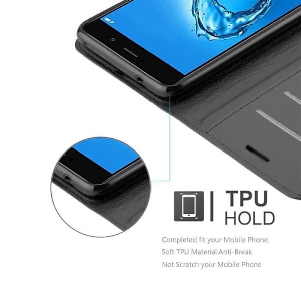 Coque - CADORABO - Huawei Enjoy 7 PLUS - Similskinn - Stöd-funktion - 3 kortfack Svart