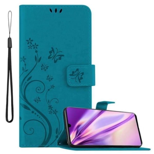 Skydd för Huawei P30 PRO - CADORABO - BLÅ BLOMSTER - Konstläder - Ställfunktion - Platser för kort BLOMMA BLÅ