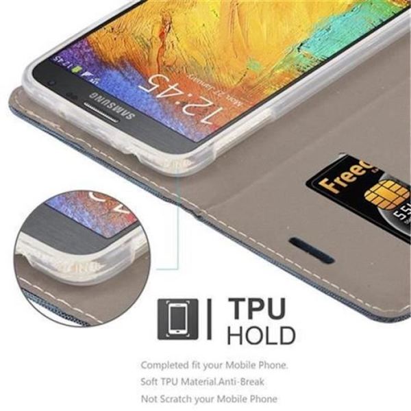 SAMSUNG GALAXY NOTE 3 NEO FODRAL I MÖRKBLÅ SVART BY CADORABO (TYG-PU DESIGN) FULLSTÄNDIG SKYDDSFODRAL MED FLÄCK Mörkblå