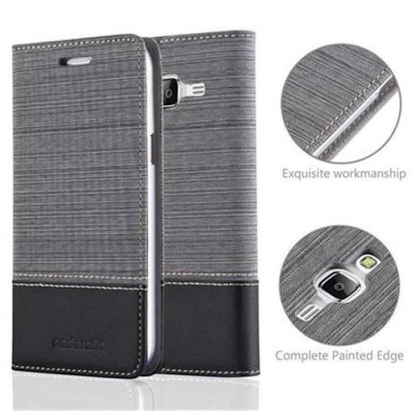 Cadorabo Fodral för Samsung Galaxy J5 2015 (5) GRÅ SVART TYG-IMATISK LÄDER Magnetisk Fodral Skydd Stöder Stand Card Slot