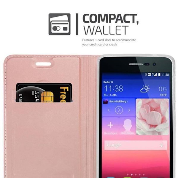 Fodral - CADORABO - Huawei ASCEND P7 - CLASSY ROSÉ GOLD - Magnetisk stängning - Stativfunktion KLASSIG ROSÉ GULD