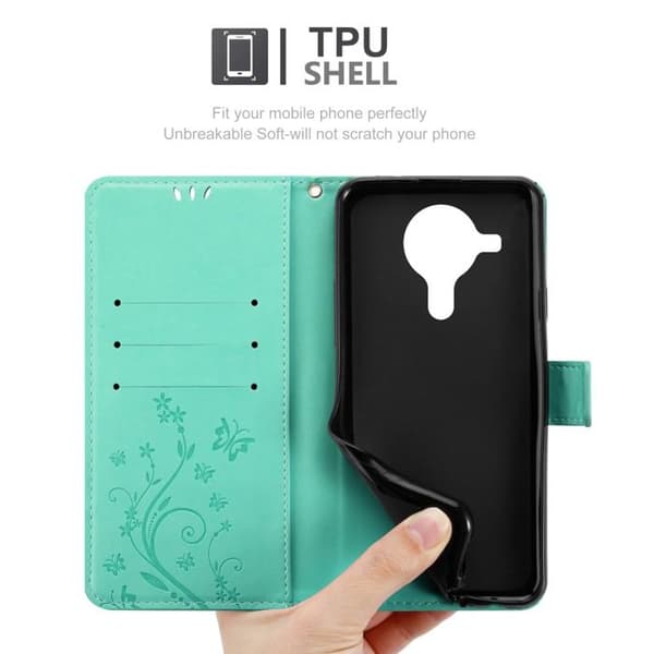 Fodral med lock för Nokia 5.4 Turquoise Floral Skydd Design Blommig Plånbok Blå