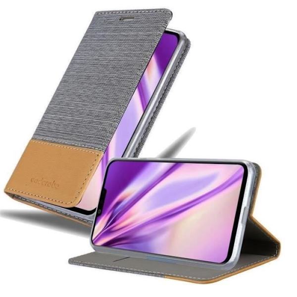 Plånboksfodral - CADORABO - LG G8 - Imiterat läder - Horisontellt stativ - Kortplatser Grå