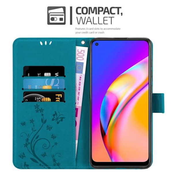 Coque för Oppo A94 5G - CADORABO - BLÅ BLOMMIG - Syntetiskt läder - Ställfunktion - Kortsidor BLOMMA BLÅ