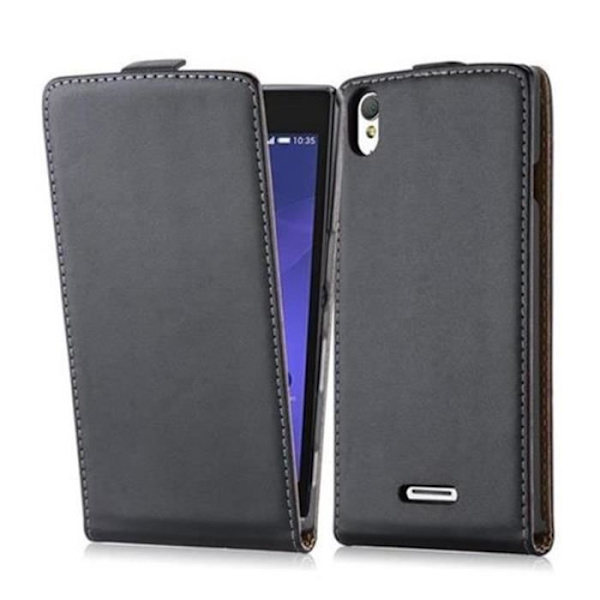 Cadorabo Coque Sony Xperia T3 DESIGN FLIP Stil Etui Housse i Syntetiskt Läder Slät SVARTHYBRID