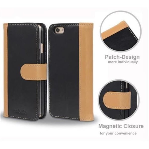 Apple iPhone 6 - iPhone 6S i KHAKI SVART från Cadorabo (TWO-TONE Design) Helt skyddsfodral med flip flik, stativ
