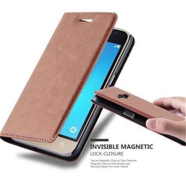 Cadorabo Fodral Samsung Galaxy J1 2016 MEDELBRUNT, Osynlig magnetisk STÄNGNING Fodral Fodral stöder kortplats för stativ