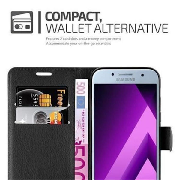 Cadorabo Fodral Samsung Galaxy A3 2017 SVART Fodral Fodral Fullt skydd Magnetlås Stöder Stand Card Slot