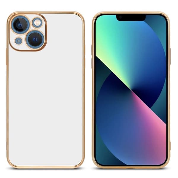 iPhone 14 Fodral Glansig Vit - Guld med skydd för kameran Vit