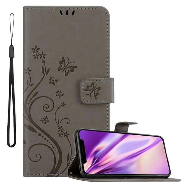 Fodral med lock för iPhone 11, Grå Blommig Design, Plånboksfodral Grå