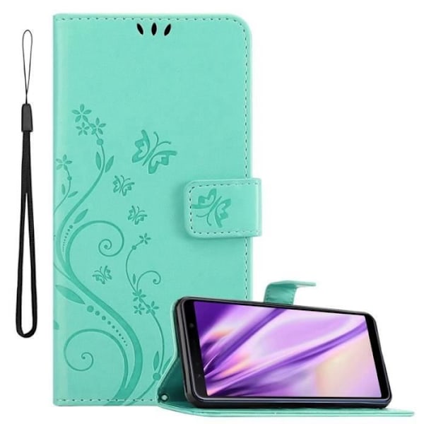 Coque - CADORABO - Samsung Galaxy A7 2018 - Syntetiskt läder med blommotiv - 3 kortfack - Praktiskt stativ Grön