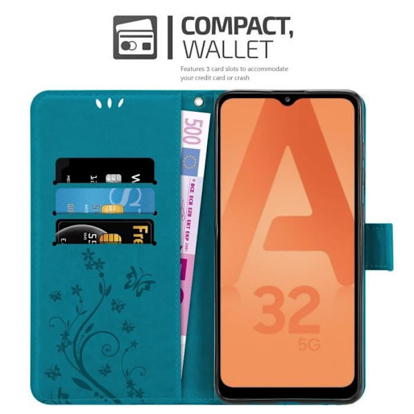 Coque - CADORABO - Samsung Galaxy A32 5G - Similicuir - Blommig - Ställfunktion BLOMMA BLÅ