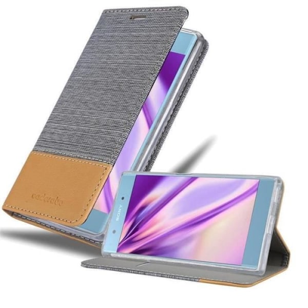 Fodral till Sony Xperia XA1 - CADORABO - Grå - Läderimitation - Tygdesign - Stativfunktion Grå