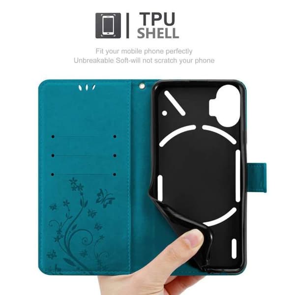 Fodral med lock för Nothing Phone (1) Etui i BLÅ BLOMSTER Design Floral Plånboksskydd Blå