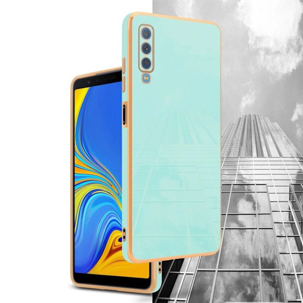 Fodral till Samsung Galaxy A7 2018 Fodral i glänsande mintgrön - guld Fodral Silikon TPU och kameraskydd Grön