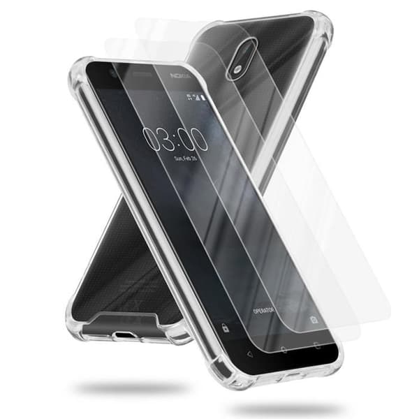 Transparent skal och 2x härdade skyddsglas för Nokia 3 2017 Vit