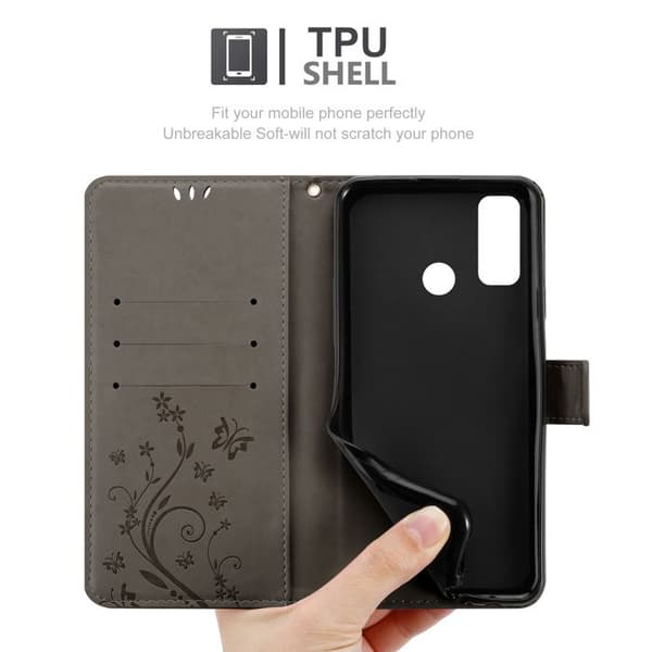 Fodral med lock för Huawei P SMART 2020, Grå Blommig Design, Plånboksfodral Grå