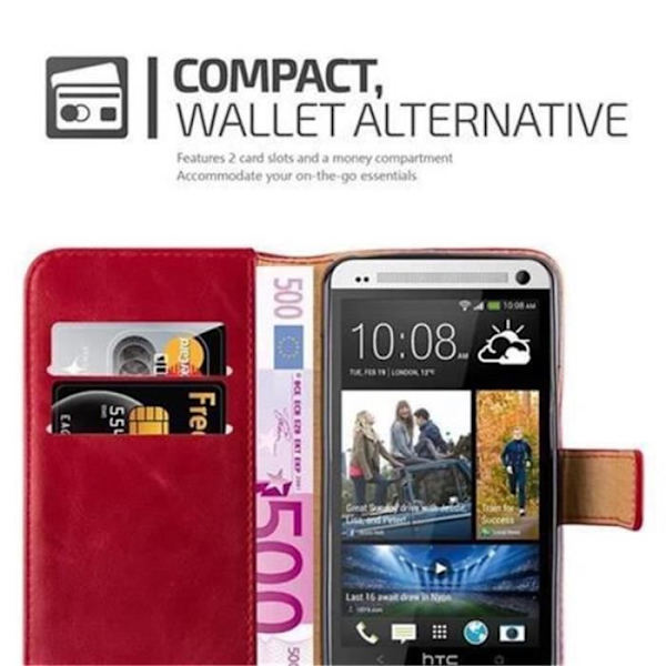 HTC ONE M7 Fodral i CHERRY RED av Cadorabo (LYXdesign) Helt skyddsfodral med flip flik och horisontellt stativ