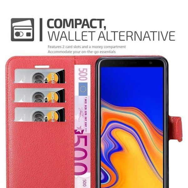 Fodral - CADORABO - Samsung Galaxy J6 PLUS - Läderimitation - Röd - Stativfunktion Röd
