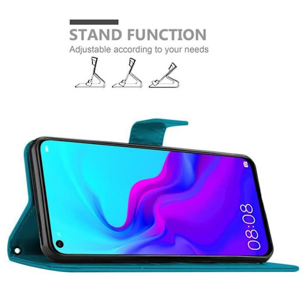 Etui för Huawei NOVA 4 - CADORABO - BLÅ BLOMMÖNSTER - Konstläder - Ställfunktion - Fack för kort BLOMMA BLÅ